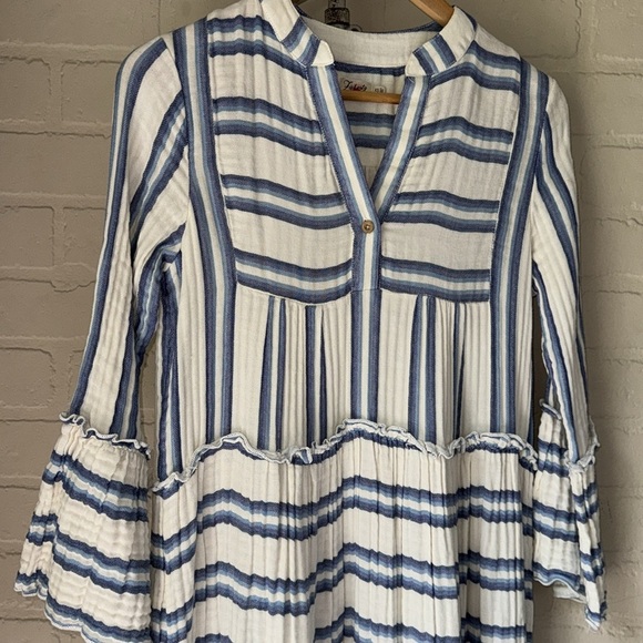 Faherty Dream dress Cotton Gauze Vida Midi Blue Baja Large Boho Beach Stripe XS - Picture 3 of 9